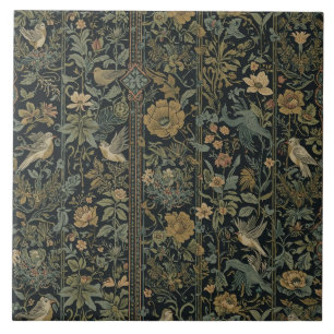 Elegante Art Nouveau Blumen-Vogel Vintage-Botanik Fliese