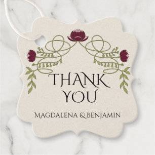 Elegante Art Nouveau-Bordeaux-Rosa-Blumenhochzeit Geschenkanhänger