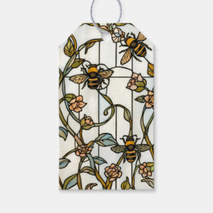 Elegante Art Nouveau-Botanik-Bienen-Glasmalerei Geschenkanhänger