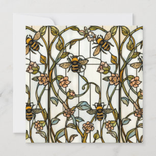 Elegante Art Nouveau-Botanik-Bienenglasmalerei Einladung