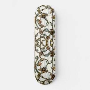 Elegante Art Nouveau-Botanik-Bienenglasmalerei Skateboard