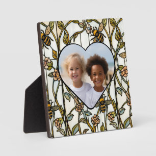 Elegante Art Nouveau botanische Biene Glasmalerei Fotoplatte
