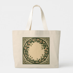 Elegante Art Nouveau Botanische Florale Kranztasch Jumbo Stoffbeutel