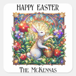 Elegante Art Nouveau Bunny Garden Ostern Quadratischer Aufkleber