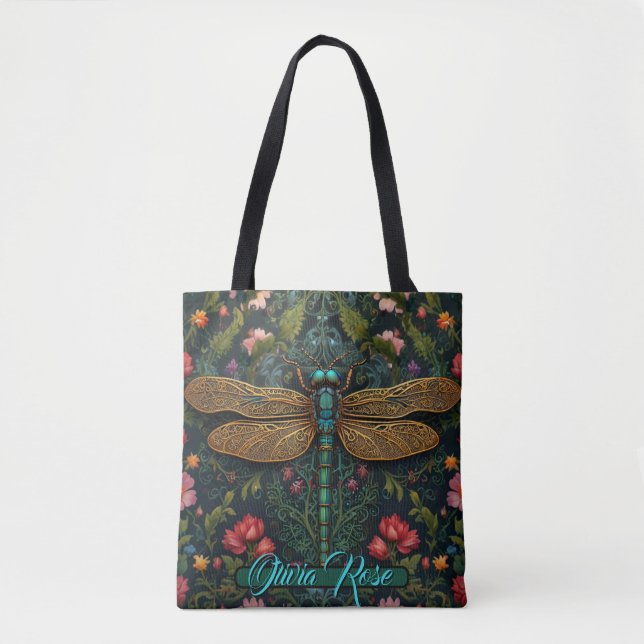 Elegante Art Nouveau Dragonfly boho botanisch Tasche (Vorderseite)