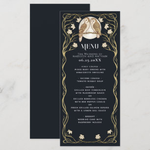Elegante Art Nouveau Eulen Hochzeit Menükarte