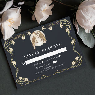Elegante Art Nouveau Eulen Hochzeit  RSVP Karte