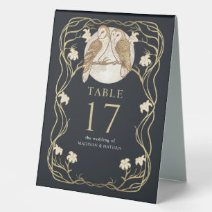 Elegante Art Nouveau Eulen Hochzeit Tischaufsteller