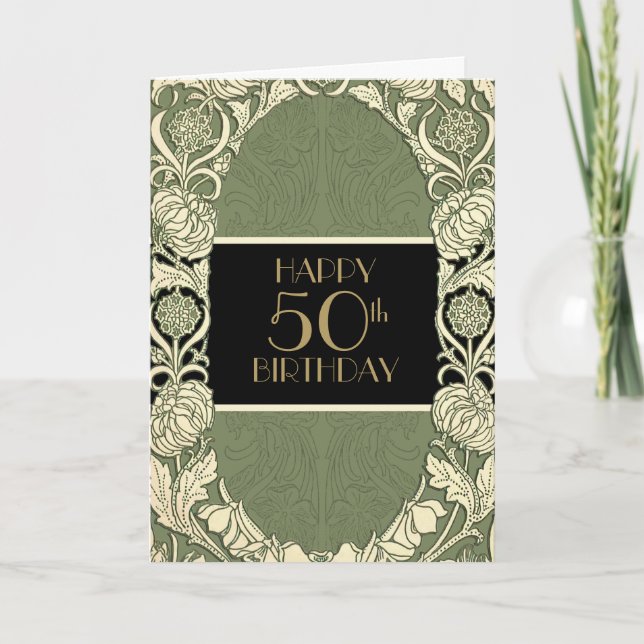 Elegante Art Nouveau Fiftieth Birthday Karte (Vorderseite)
