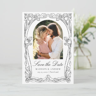 Elegante Art Nouveau-Floral-Bogen-Foto-Hochzeit Save The Date