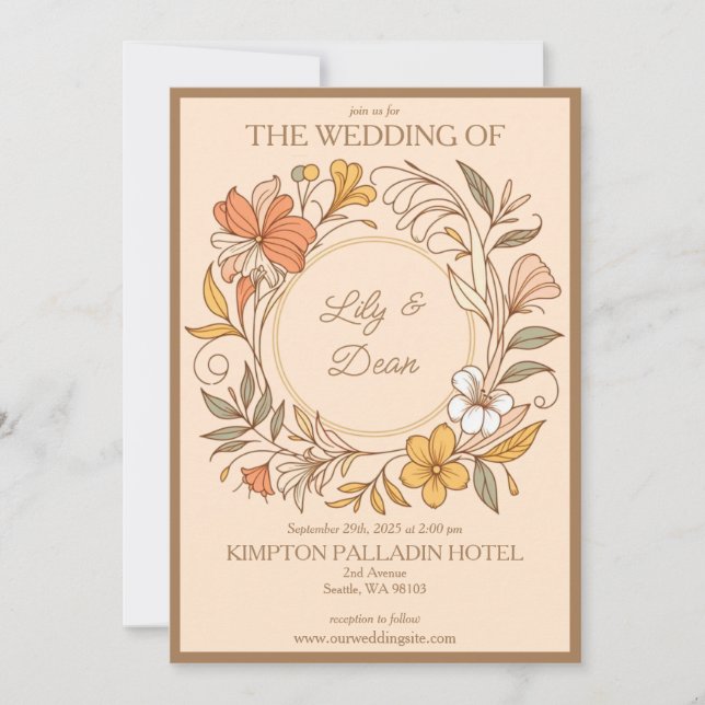 Elegante Art Nouveau Floral Hochzeit Einladung (Vorderseite)