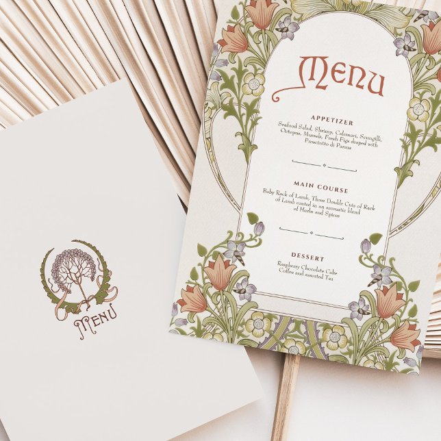 Elegante Art Nouveau Floral Wedding Menu Karte (Von Creator hochgeladen)