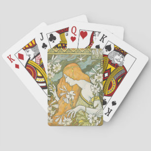 Elegante Art Nouveau Frau Weiße Lilie Illustration Spielkarten