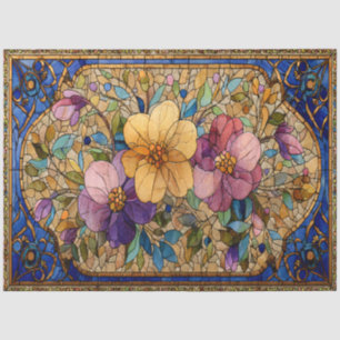 Elegante Art Nouveau Glasmalerei Blumen  Seidenpapier