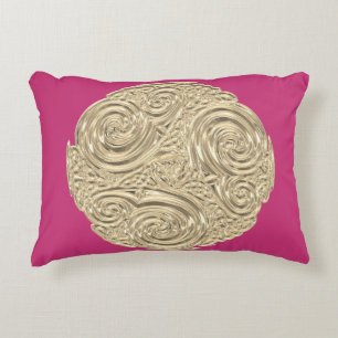 Elegante Art Nouveau Gold Fuschia Rosa Medaillon Dekokissen