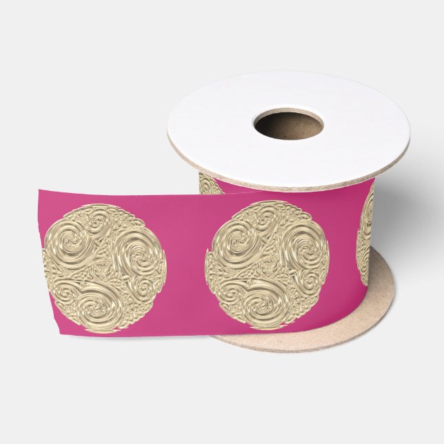Elegante Art Nouveau Gold Fuschia Rosa Medaillon Satinband (Spule)