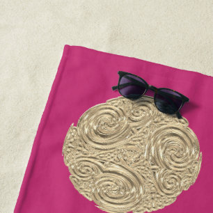 Elegante Art Nouveau Gold Fuschia Rosa Medaillon Strandtuch