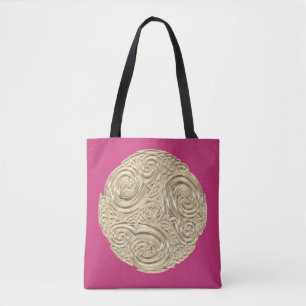 Elegante Art Nouveau Gold Fuschia Rosa Medaillon Tasche