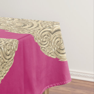 Elegante Art Nouveau Gold Fuschia Rosa Medaillon Tischdecke