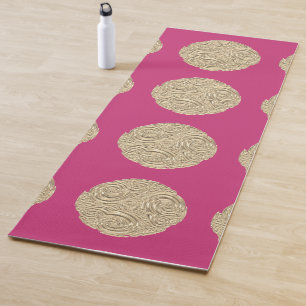 Elegante Art Nouveau Gold Fuschia Rosa Medaillon Yogamatte
