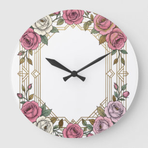 Elegante Art Nouveau Hochzeitsrosenrahmen-Rand Große Wanduhr