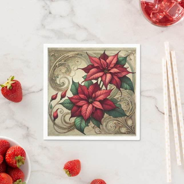 Elegante Art Nouveau Holiday Poinsettia Découpage Serviette (Beispiel)