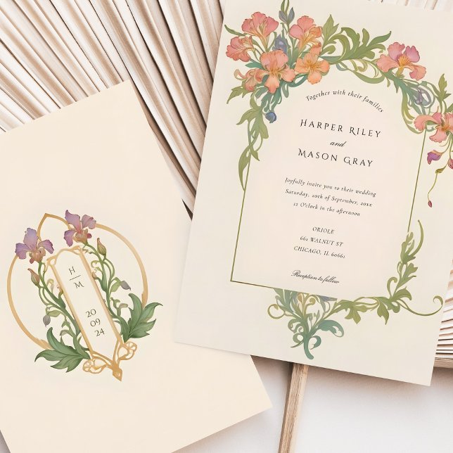 Elegante Art Nouveau Iris Floral Wedding Einladung (Von Creator hochgeladen)