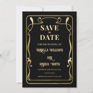 Elegante Art Nouveau Schwarz & Gold Save The Date  Einladung
