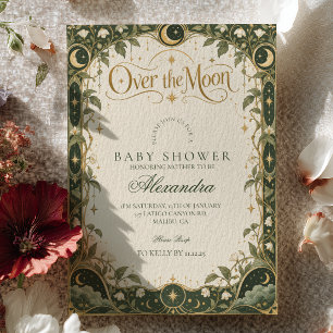 Elegante Art Nouveau-Über-den-Mond-Baby-Party Einladung
