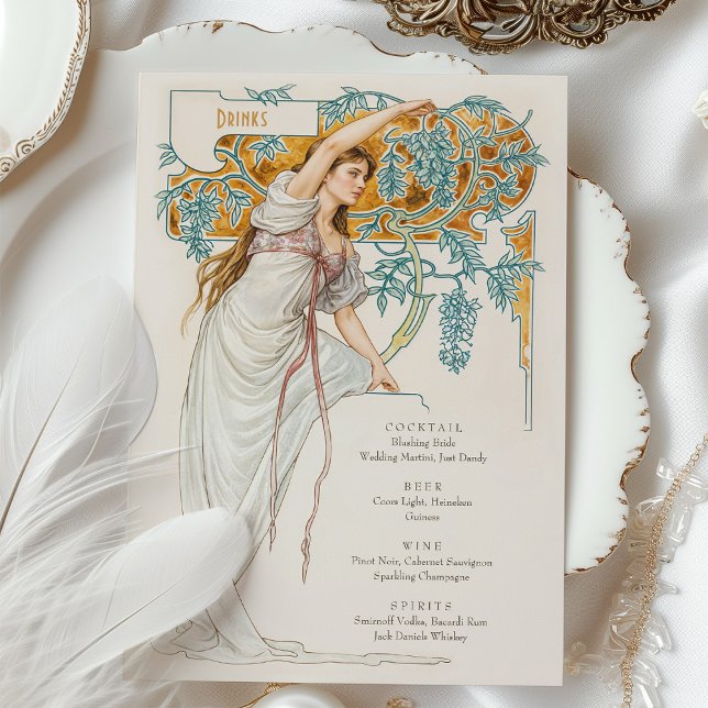 Elegante Art Nouveau Wedding Drinks Menü Karte (Von Creator hochgeladen)