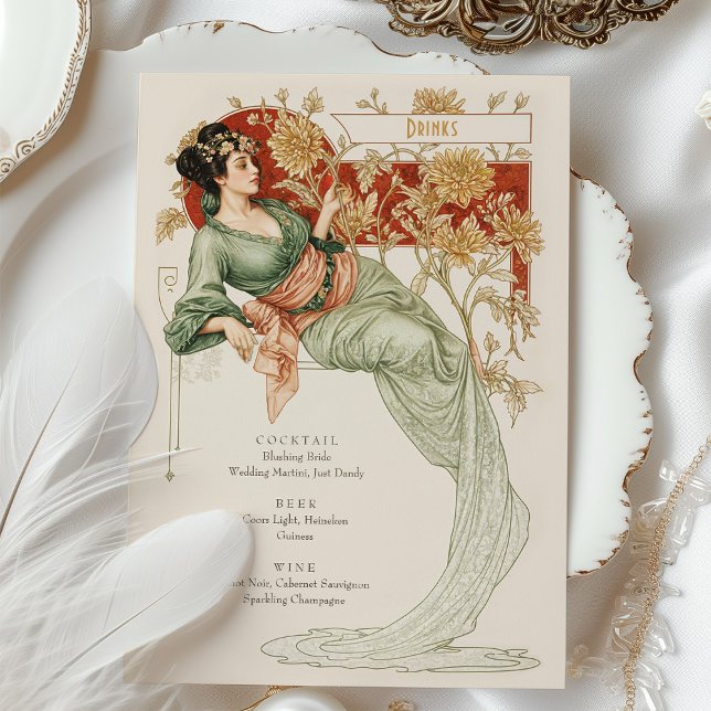 Elegante Art Nouveau Wedding Drinks Menü Karte (Von Creator hochgeladen)
