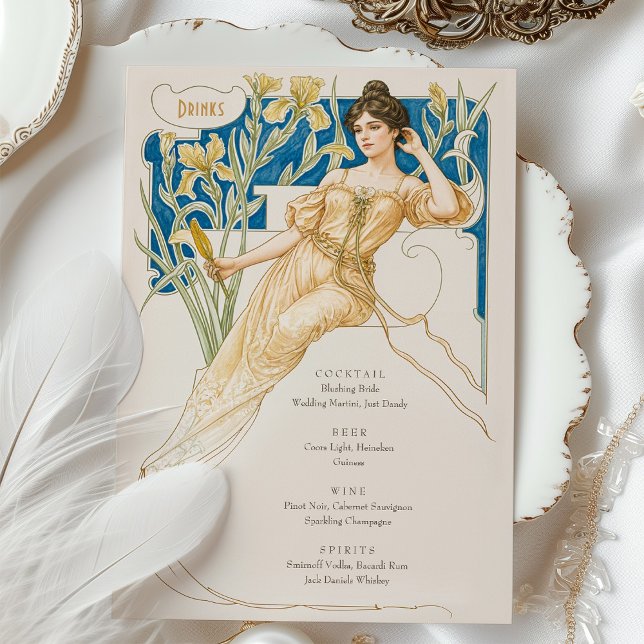 Elegante Art Nouveau Wedding Drinks Menü Karte (Von Creator hochgeladen)
