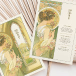 Elegante Art Nouveau Wedding Menu Card Einladung<br><div class="desc">Mit dieser im Jugendstil inspirierten Menükarte verleihen Sie Ihrem Hochzeitsdekor eine zeitlose Eleganz. Freuen Sie sich auf eine anmutige Frau in einem ruhigen, gärtnerischen Ambiente. Mit einer Palette von sanften Grüntönen, goldenen Gelbtönen und warmen Cremes erinnert diese Karte an Romantik und Vintagen Charme. Die detaillierten Blumenmuster, das aufwändige Glasfenster und...</div>