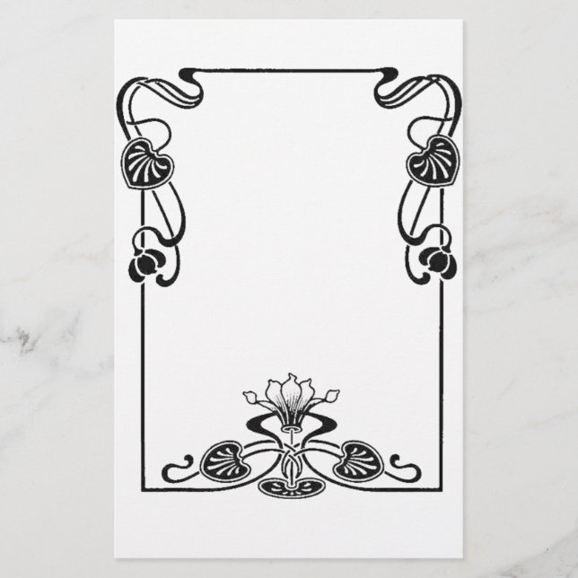Elegante Art Nuovo Floral Schwarz und Weiß Bildban Briefpapier (Vorderseite)
