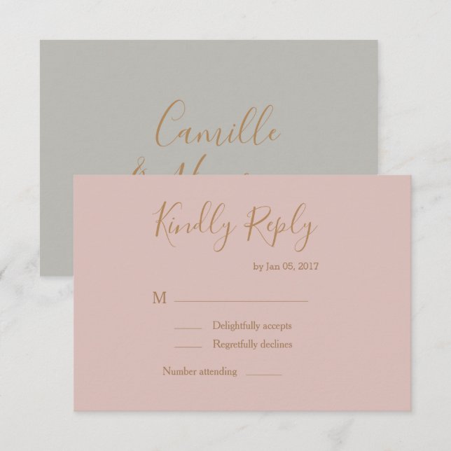 Elegante Art Rose Gold Aquarellfarben Hochzeit rsv Einladung (Vorne/Hinten)