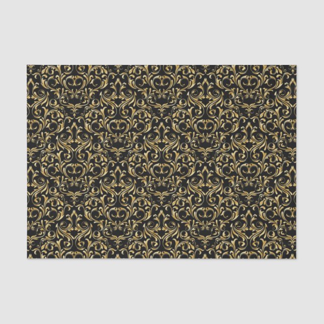 Elegante Art-Schwarzes und Golddamast Seidenpapier (Vorderseite)