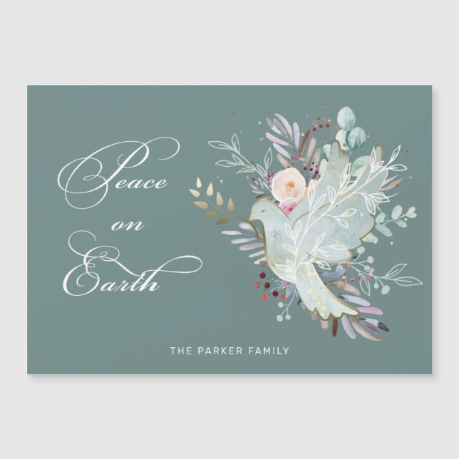 Elegante Artistic Floral Weltfrieden Dove Magnetkarte (Vorderseite)