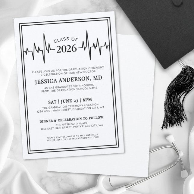 Elegante ärztliche Krankenpflegeschule Abschluss Einladung (Elegant Doctor Medical Nursing School Graduation Invitation)