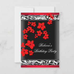 Elegante asiatische rote Blumen weiß schwarz Einladung