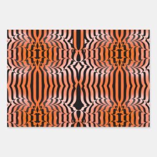 Elegante Ästhetik Orange & Black Tiger Skin Print Geschenkpapier Set