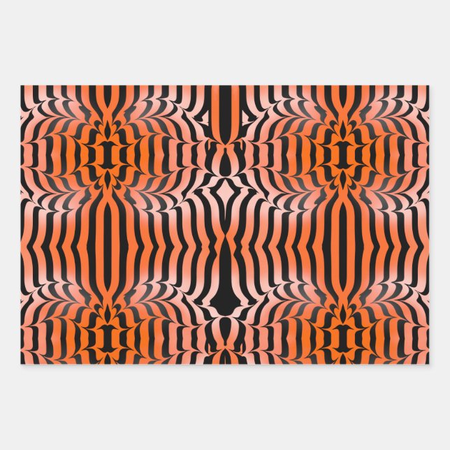 Elegante Ästhetik Orange & Black Tiger Skin Print Geschenkpapier Set (Vorderseite)