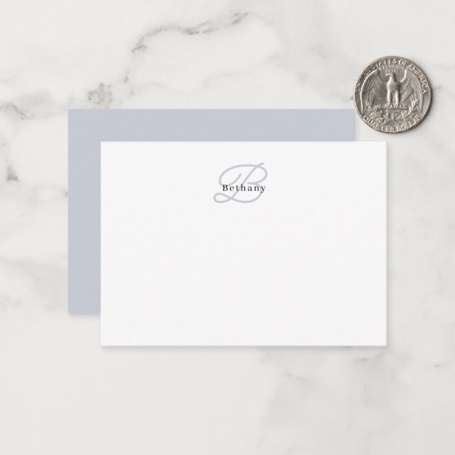 Elegante ästhetische Kalligraphie Mute Gray Monogr Mitteilungskarte (Vorderseite/Rückseite Beispiel)