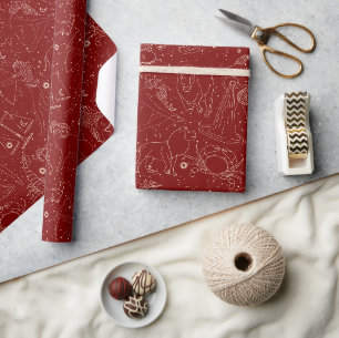 Elegante Astrologie-Zodiak Rot/Gold Geschenkpapier