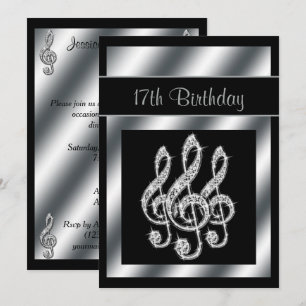 Elegante, Atemberaubende Silver Treble Clefs 17. Einladung