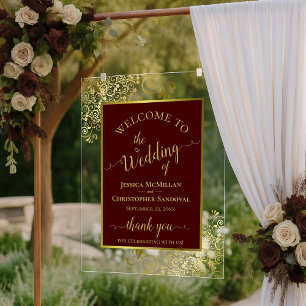 Elegante Auburnbraune und goldene stilvolle Hochze Acrylschild