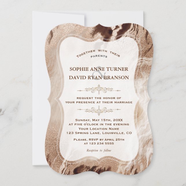 Elegante Aurum Marble Gold Textured Wedding Einladung (Vorderseite)