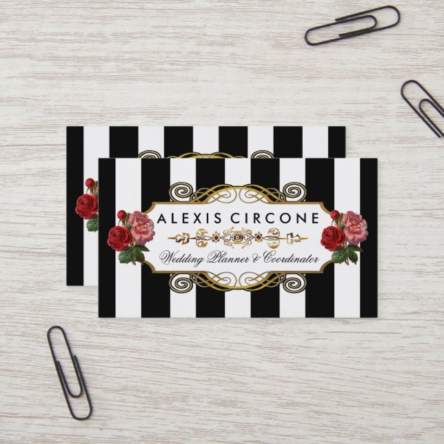 Elegante Auslese Stripes |Gold Visitenkarte (Vorderseite/Rückseite Beispiel)