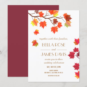 Elégante Automne Bourgogne Invitations de mariage