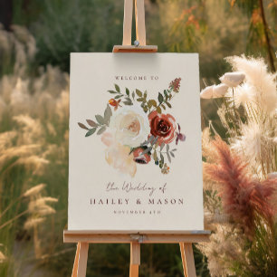 Élégante automne Floral Red Mariage Affiche de bie