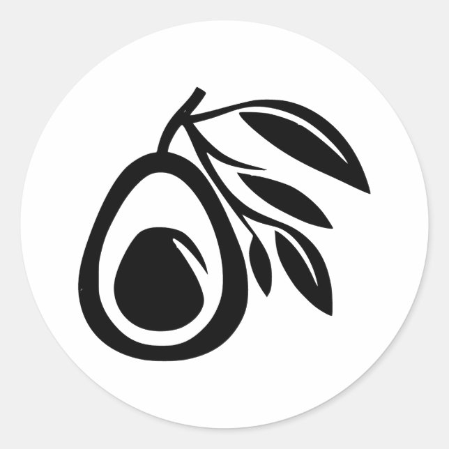 Elegante Avocado-Silhouette in BW Runder Aufkleber (Vorderseite)